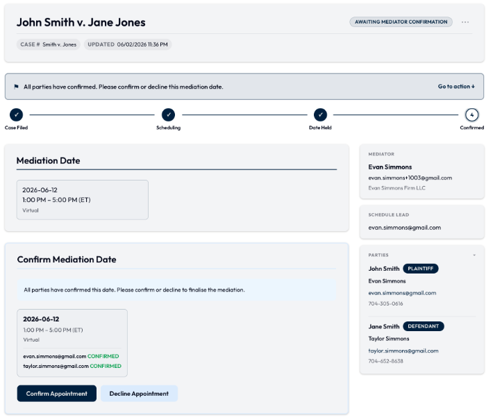 Mediation confirmation page