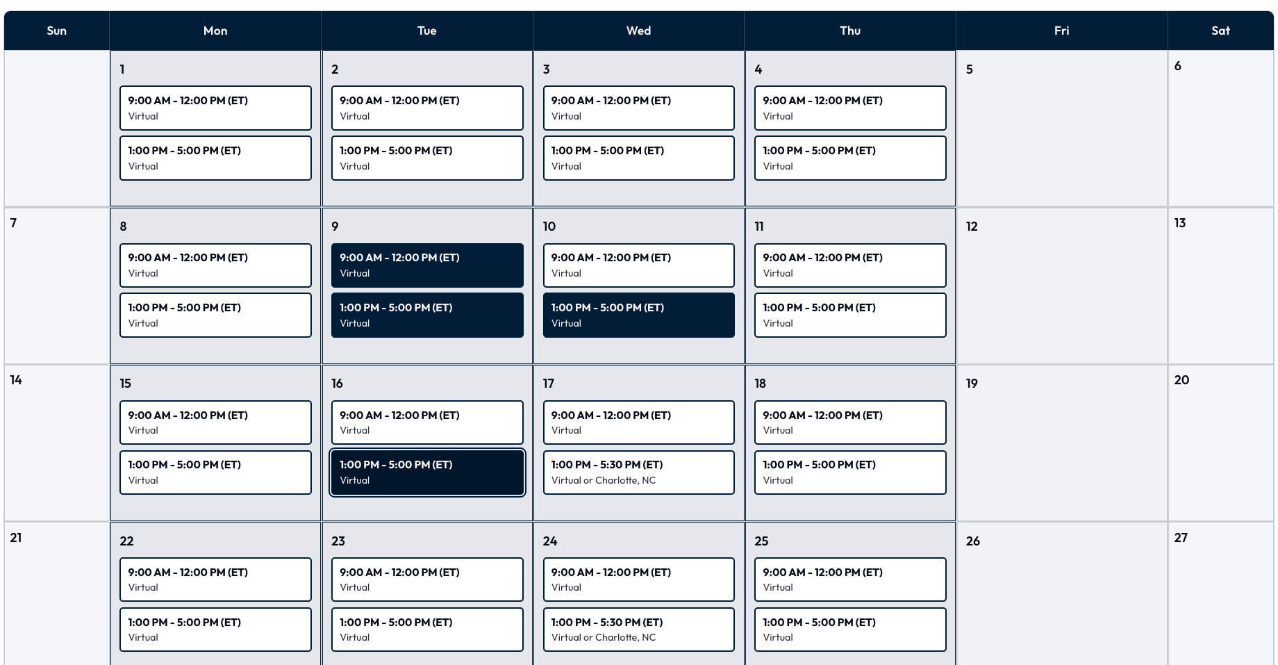 Image of a Mediator's schedule in the Find Appointments step